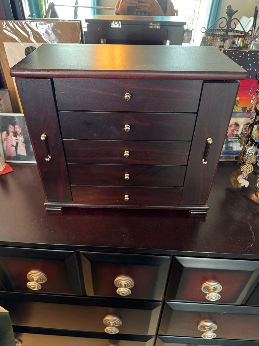 Classic Wooden Jewelry Armoire - Dark Cherry
